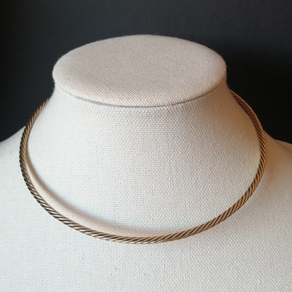 Vintage Gold Twisted Cable Torque Necklace Twist Cup Removable Pendant - Picture 3 of 8